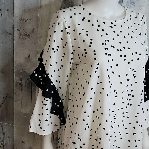 Alfany white black polka dots ruffle sleeves top - Picture 4 of 10